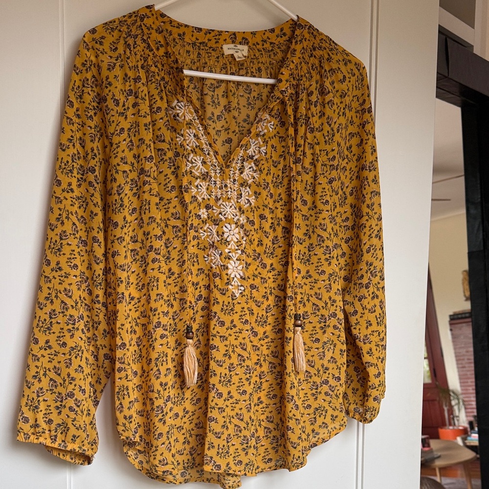 Floral Embroidered Mustard Blouse